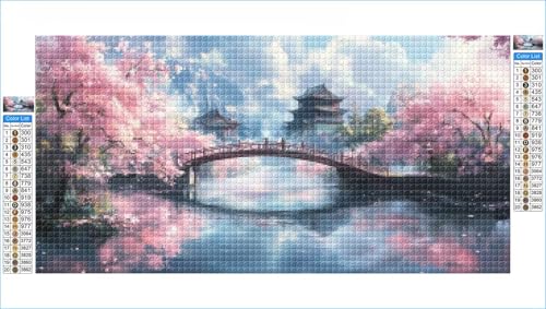 Diamond Painting Erwachsene Kirschblüten Groß XXL 70x140cm Diamond Painting Brücke Diamant Art Bilder, 5D DIY Diamant Malerei mit Komplett Zubehör Strass Kristall Stickerei Bilder, Deko Zimmer G1-1068 von Hewuiwea