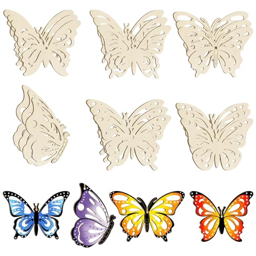 18 Stück hölzerne hohle Schmetterlings-Ornamente zum Bemalen, 6 Stile, DIY, blanko, unlackierte Holzausschnitte, Ornament zum Basteln, hängende Dekorationen, Sommer (13,2 x 9,4 cm) von Hewyom