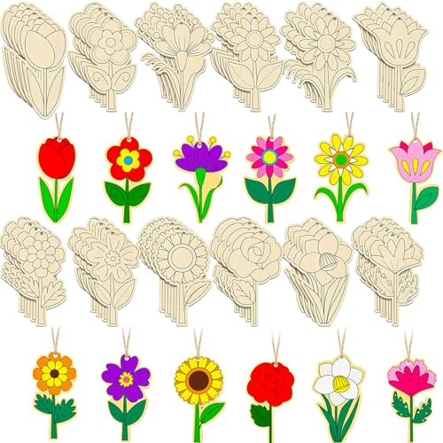 50 Stück Holzblumen zum Basteln, blanko, unlackiert, Frühlings- und Sommerblumen, Ornamente, Holz, für Holzdekoration, Kunsthandwerk, für Zuhause, Kunst, Malprojekte, hängende Dekoration 50 Stück Holzblumen zum Basteln, blanko, unlackiert, Frühlings- und Sommerblumen, Ornamente, Holz, für Holzdekoration, Kunsthandwerk, für Zuhause, Kunst, Malprojekte, hängende Dekoration von Hewyom