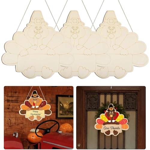 Holz-Türkei-Ornamente zum Bemalen, 30,5 cm, groß, blanko, unlackierte Kränze, Haustürschild, Dekorationen, Herbsternte, Herbst, Türschild zum Aufhängen (3 Stück) von Hewyom