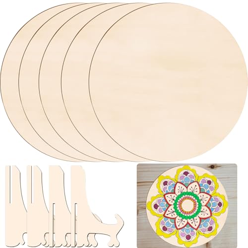 Holzkreise zum Basteln, unlackierte Holzkreise für Cricut-Projekte mit Haltern, Brennen, Malen, Türaufhänger, DIY, Urlaub, Basteln, Heimdekoration, 5 Stück von Hewyom