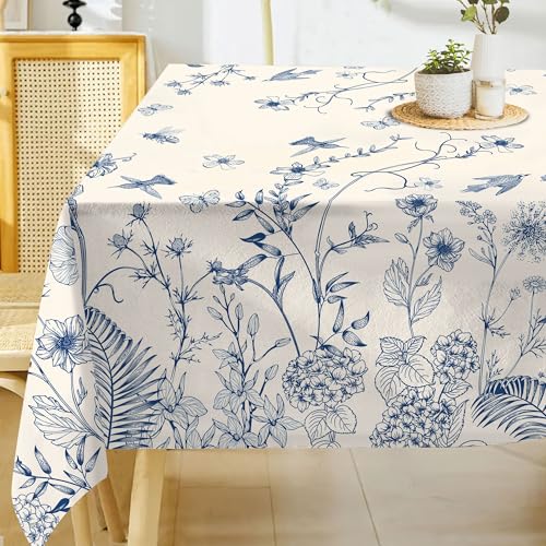 Hexagram Tischdecke mit Blumenmuster, rechteckig, Sommer, Frühling, Tischdecke, schmutzabweisend, Restaurant, Picknick, Innen- und Außenbereich, Essdekoration, 152,4 x 305,8 cm, Blau Hexagram Tischdecke mit Blumenmuster, rechteckig, Sommer, Frühling, Tischdecke, schmutzabweisend, Restaurant, Picknick, Innen- und Außenbereich, Essdekoration, 152,4 x 305,8 cm, Blau von Hexagram