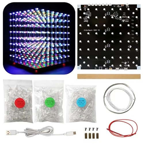 Hexidos 3D8 Led Cube Kit 8x8x8 DIY Kit Elektronische Kit Schweißprojekt-Kit (3D8C-MULTI) von Hexidos