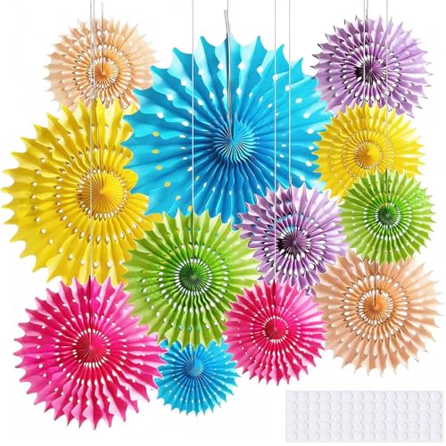 Hexizexi 12 Stück Papier Fächer Set 20cm 25cm 35cm 40cm Hängende Papierfächer Bunt Fächer Deko für Geburtstag Hochzeit Graduierung Party Baby Shower Party Deko von Hexizexi