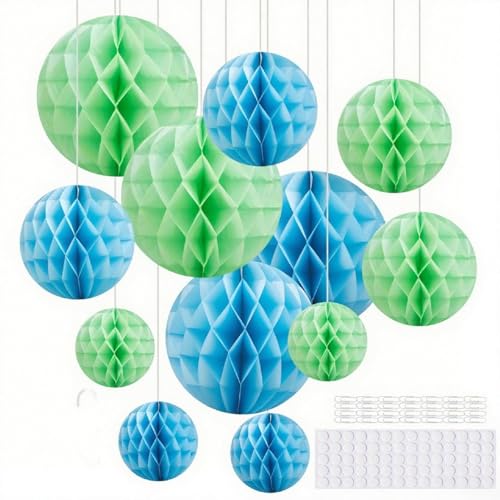 Hexizexi 12 Stück Papier Wabenball 15cm 20cm 25cm Wabenkugel Blau Honeycomb Balls Grün Hängende Wabenbäll für Geburtstag Hochzeit Graduierung Party von Hexizexi