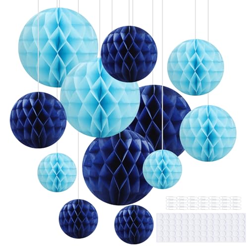 Hexizexi 12 Stück Papier Wabenball 15cm 20cm 25cm Wabenkugel Blau Honeycomb Balls Hängende Wabenbäll für Geburtstag Hochzeit Graduierung Party von Hexizexi