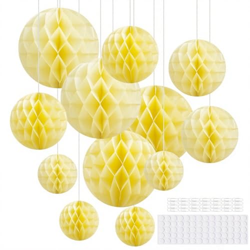 Hexizexi 12 Stück Papier Wabenball 15cm 20cm 25cm Wabenkugel Gelb Honeycomb Balls Hängende Wabenbäll für Geburtstag Hochzeit Graduierung Party von Hexizexi