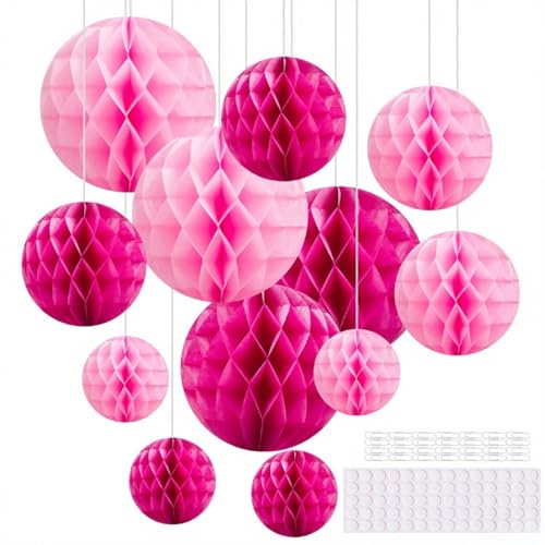 Hexizexi 12 Stück Papier Wabenball 15cm 20cm 25cm Wabenkugel Rosa Honeycomb Balls Hängende Wabenbäll für Geburtstag Hochzeit Graduierung Party von Hexizexi