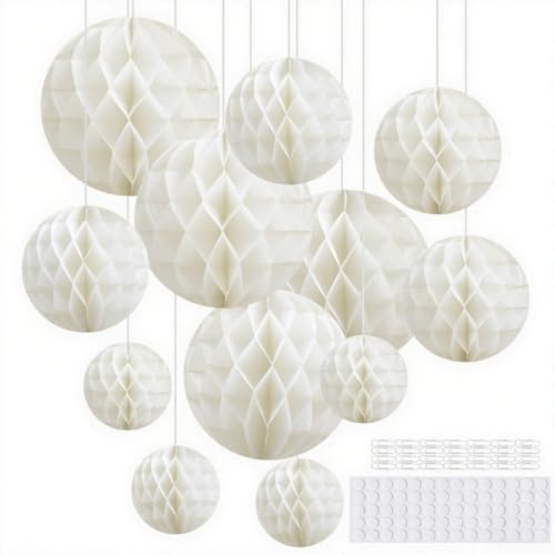 Hexizexi 12 Stück Papier Wabenball 15cm 20cm 25cm Wabenkugel Weiß Honeycomb Balls Hängende Wabenbäll für Geburtstag Hochzeit Graduierung Party von Hexizexi