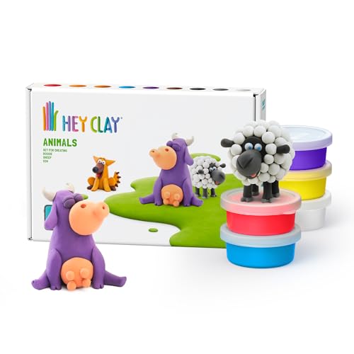HEY CLAY - Selbsthärtende Knete – mittelfest – 6 Dosen Knete Modelliermasse, erstes Modell – Kreative Aktivität für Kinder – Integrierte Anleitung von Hey Clay