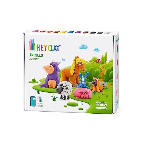 Hey Clay Animals-Set – Bunte Modellier-Kinder – lufttrockenes Ton-Set 15 Dosen und Modellierwerkzeuge mit lustiger interaktiver Anleitung von Hey Clay