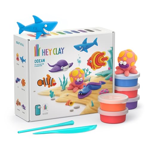 Hey Clay Der Ozean - 15 Dosen Set - Bunte Modellierung Kinder Lufttrockener Ton Set 15 Dosen mit Modellierwerkzeugen und lustiger interaktiver Anleitung Geschenk für Kinder ab 3 Jahren von Hey Clay