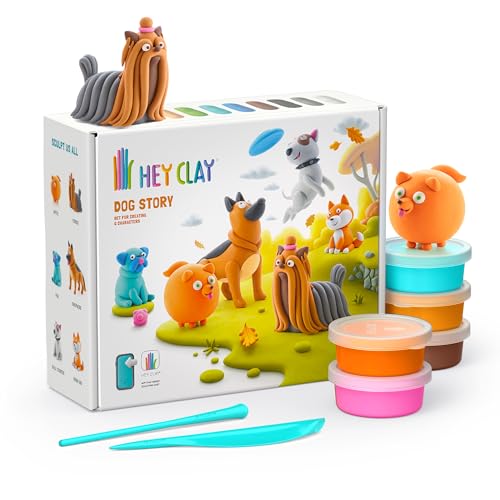 Hey Clay Dog Story 15 Dosen – Bunte Modelliermasse, lufttrocknender Ton für Kinder, lufttrocknender Ton-Set, 15 Dosen mit lustiger, interaktiver App von Hey Clay
