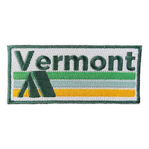 Vermont Aufnäher – Retro Camping 100% Stickerei Vermont Aufnäher zum Aufnähen oder Aufbügeln (10,2 x 4,4 cm) von Hey Mountains
