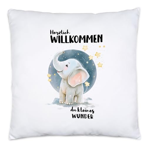 Hey!Print Herzlich willkommen du kleines Wunder Kissen inkl. Füllung Elefant Geburt Geschenk Hallo Baby Hey!Print Herzlich willkommen du kleines Wunder Kissen inkl. Füllung Elefant Geburt Geschenk Hallo Baby von Hey!Print