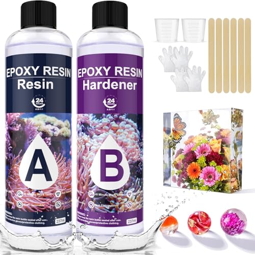Epoxidharz mit Härter 474ml / 16oz, Epoxidharz Set Anfänger - 1: 1 Verhältnis Premium Harz Kristallklares Gießharz für Holz, Kunst, Aquarium, Handwerk, Schmuckherstellung, Flusstische Harz (474ML) von HeyBalon