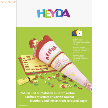 10 x Heyda Fotokarton-Bastelmappe Zahlen / Buchstaben 300 g/qm 23x33cm von Heyda