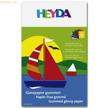 10 x Heyda Glanzpapier-Bastelmappe 18,5x29,5cm 80g/qm 12 Blatt farbig von Heyda