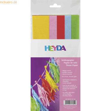 10 x Heyda Seidenpapier 50x70cm 18g/qm VE=5 Bögen farbig sortiert von Heyda