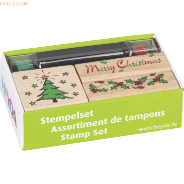 10 x Heyda Stempelset Holz 3 Weihnachtsmotive 1,5x15cm Stempelstift ro von Heyda