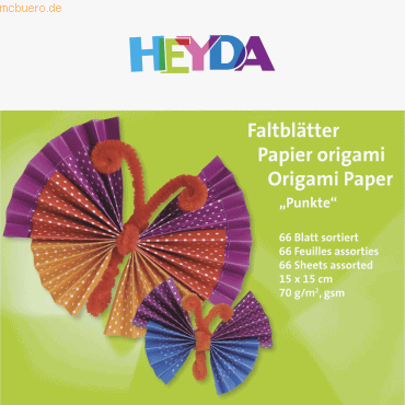 5 x Heyda Falblätter Papier 15x15cm 6 Farben sortiert VE=66 Blatt von Heyda