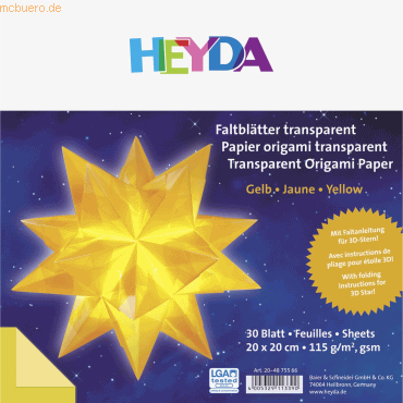 5 x Heyda Falblätter Papier 20x20cm gelb transparent VE=30 Blatt von Heyda