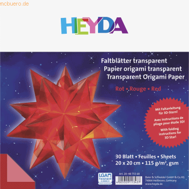 5 x Heyda Falblätter Papier 20x20cm rot transparent VE=30 Blatt von Heyda