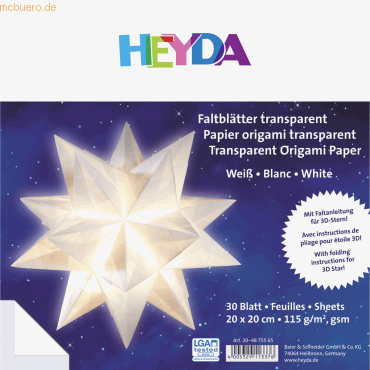 5 x Heyda Falblätter Papier 20x20cm weiß transparent VE=30 Blatt von Heyda