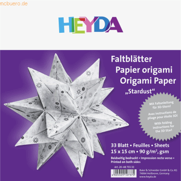 5 x Heyda Faltblätter 15x15cm 33 Blatt silber/weiß von Heyda