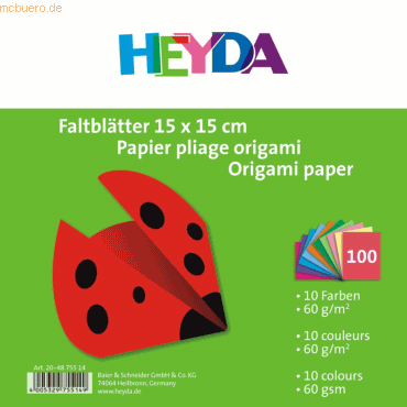5 x Heyda Faltblätter 15x15cm 60g/qm VE= 100 Blatt farbig sortiert 5 x Heyda Faltblätter 15x15cm 60g/qm VE= 100 Blatt farbig sortiert von Heyda