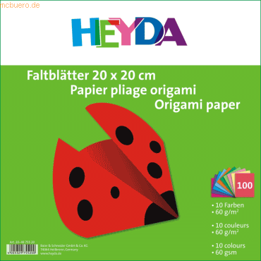 5 x Heyda Faltblätter 20x20cm 60g/qm VE= 100 Blatt farbig sortiert von Heyda