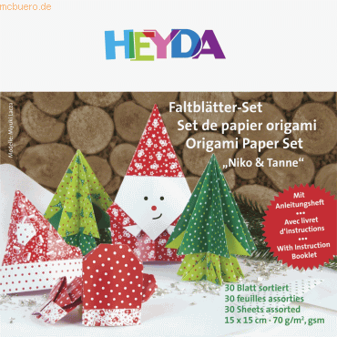 5 x Heyda Faltblätter Niko & Tanne Papier 15x15cm rot/grün/weiß VE=30 von Heyda