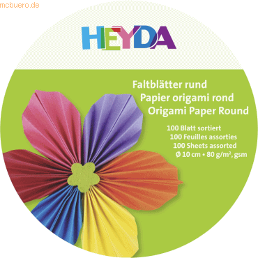 Heyda Faltblätter rund Papier 10cm 10 Farben sortiert VE=100 Blatt von Heyda