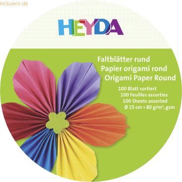 5 x Heyda Faltblätter rund Papier 15cm 10 Farben sortiert in VE=100 Bl von Heyda
