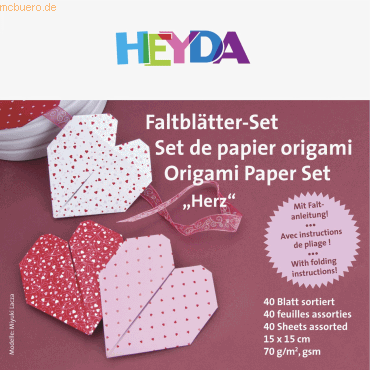 5 x Heyda Faltblatt Papier 15x15cm Herz 4 Motive / Farben sortiert VE= 5 x Heyda Faltblatt Papier 15x15cm Herz 4 Motive / Farben sortiert VE= von Heyda
