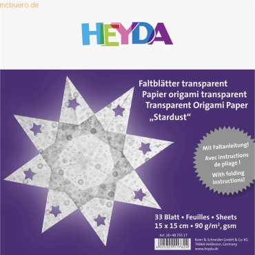 5 x Heyda Faltblatt Papier 15x15cm silber transparent VE=33 Blatt von Heyda