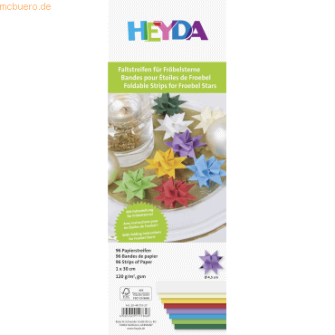 5 x Heyda Faltblatt Papier 1x30cm 8 Farben sortiert 96 Streifen von Heyda