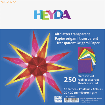 5 x Heyda Faltblatt Papier 20x20cm transparent VE=33 Blatt von Heyda
