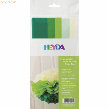 5 x Heyda Seidenpapier 50x70cm 20g/qm grün / 5 Farben VE=10 Bögen von Heyda