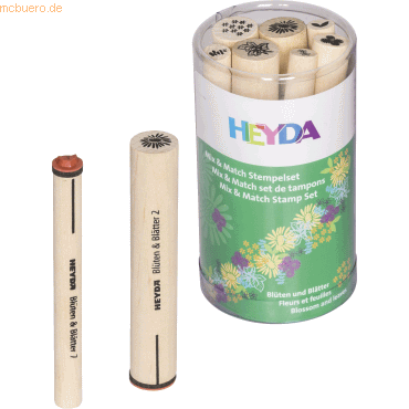 5 x Heyda Stempelset Mix & Match Holz/Katschuk Blüten Blätter 8,8x5,7c von Heyda