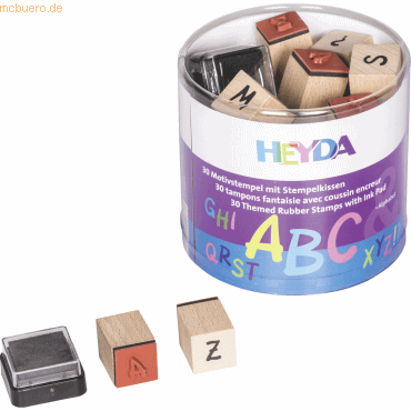 6 x Heyda Stempelset Holz Alphabet A - Z Sonderzeichen 1,5x1,5cm VE=30 von Heyda