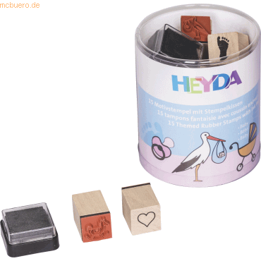6 x Heyda Stempelset Holz Baby/Babymotive 1,5x1,5cm VE=15 Stück von Heyda