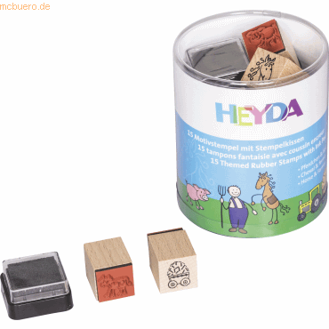 6 x Heyda Stempelset Holz Bauernhof & Pferd Motive für Kinder 1,5x1,5c von Heyda