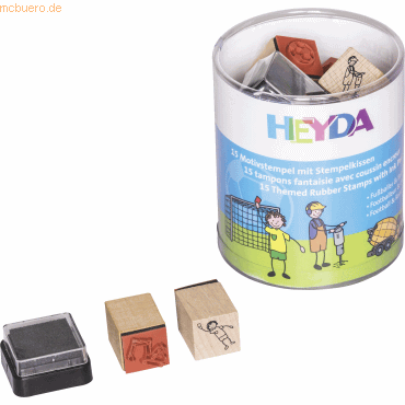 6 x Heyda Stempelset Holz Fußballer & Baustelle Motive für Kinder 1,5x von Heyda