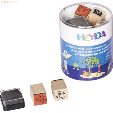 Heyda Stempelset Holz Pirat & Raumfahrer Motive für Kinder 1,5x1,5cm von Heyda