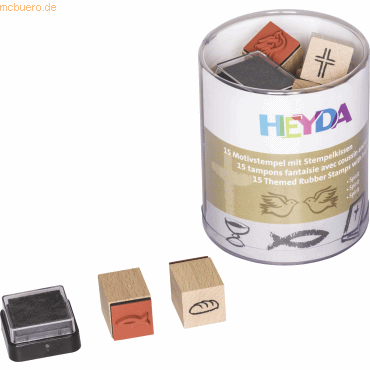 6 x Heyda Stempelset Holz Spirit/Religiöse Symbole 1,5x1,5cm VE=15 Stü von Heyda