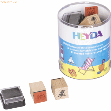 Heyda Stempelset Holz Urlaub Sommer-/ Urlaubsmotive 1,5x1,5cm VE=15 St von Heyda
