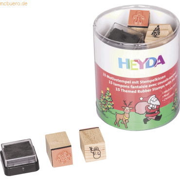 6 x Heyda Stempelset Holz Weihnachtsmotive 1,5x1,5cm VE=15 Stempel von Heyda
