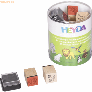 6 x Heyda Stempelset Holz Zootiere Tiermotive 1,5x1,5cm VE=15 Stück von Heyda