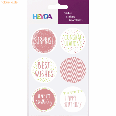 6 x Heyda Sticker Birthday rund von Heyda